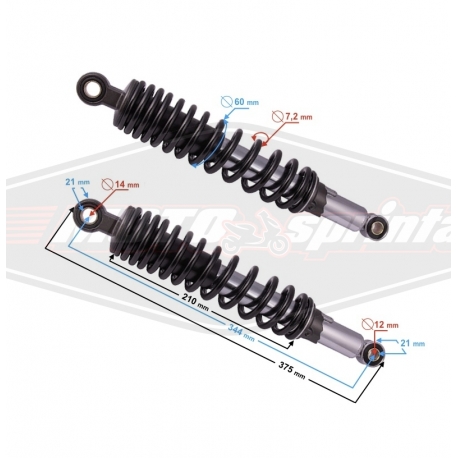 Motociklo mopedo galiniai amortizatoriai 2vnt 340mm