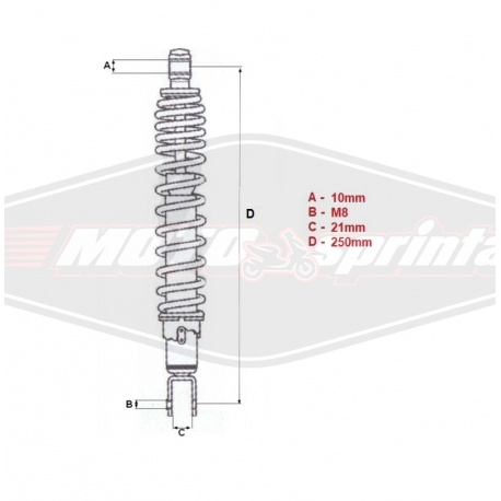 Motorolerio amortizatorius 250mm 49 50 Yamaha MBK Malaguti