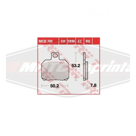 Stabdžių kaladėlės motociklo Aprilia, Benelli, Cagiva, Derbi, Ducati, KTM, Peugeot, Piaggio, Rieju, Suzuki, Yamaha. TRW, MCB700