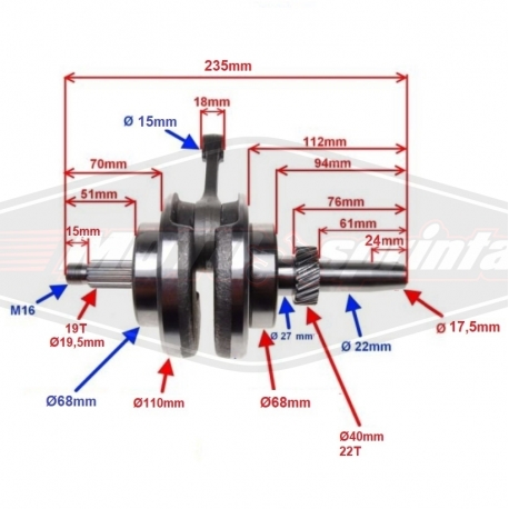 Motociklo ATV keturračio alkūninis velenas 200 / 250 cc.